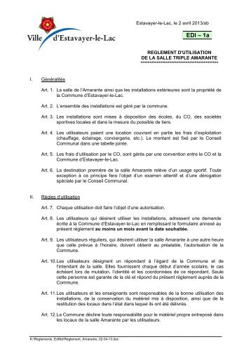 Règlement d'utilisation de la salle Amarante + Tarif - Estavayer-le-Lac