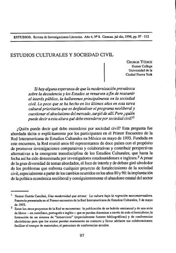 Estudios culturales y sociedad civil - Estudios â Revista de ...