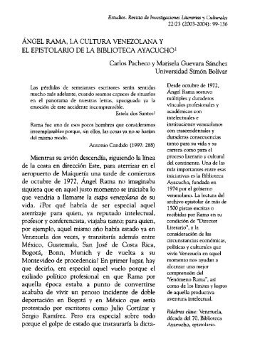 Ãngel Rama, la cultura venezolana y el epistolario de la Biblioteca ...