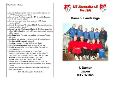 Damen- Landesliga 1. Damen gegen MTV Wisch