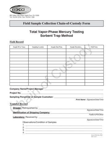 Field Sample Collection Chain-of-Custody Form - SKC Inc.