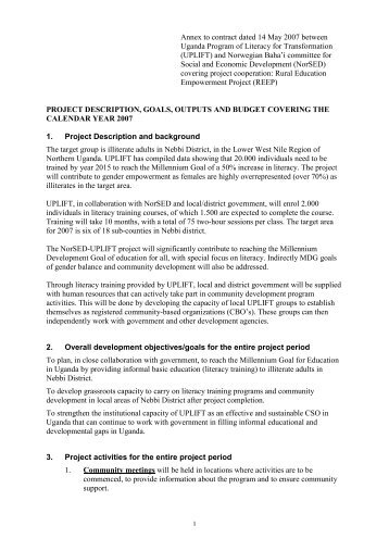 Annex to contract dated 14 May 2007 between Uganda Program of ...