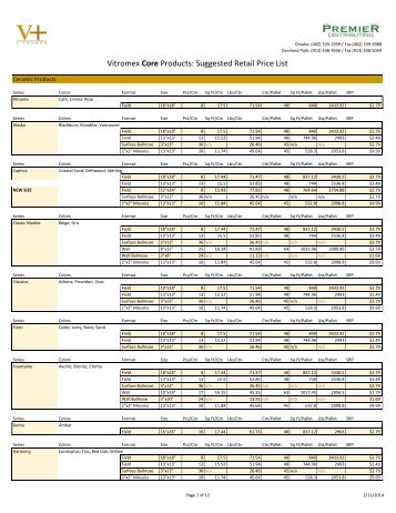 Vitromex Core Products: Suggested Retail Price List