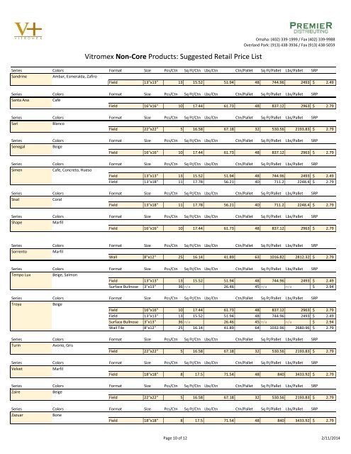 Vitromex Core Products: Suggested Retail Price List