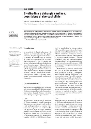 Bivalirudina e chirurgia cardiaca - Giornale Italiano di Cardiologia
