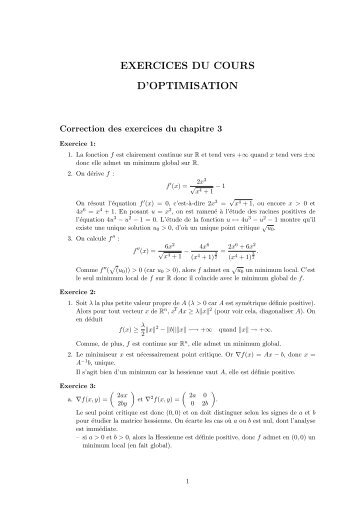 EXERCICES DU COURS D'OPTIMISATION - ENS de Cachan ...