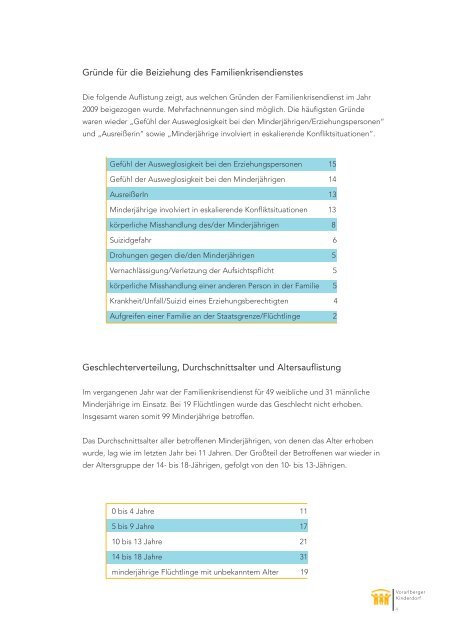 Familienkrisendienst â Jahresbericht 2009 - Vorarlberger Kinderdorf