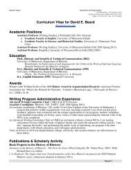 Curriculum Vitae for David E. Beard Academic Positions Education ...