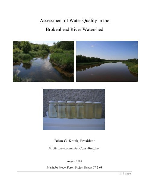 Assessment of Water Quality in the Brokenhead River Watershed
