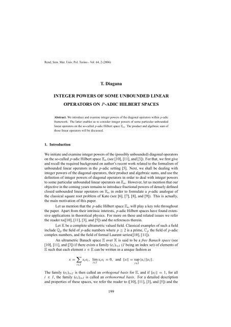 T. Diagana INTEGER POWERS OF SOME UNBOUNDED LINEAR ...