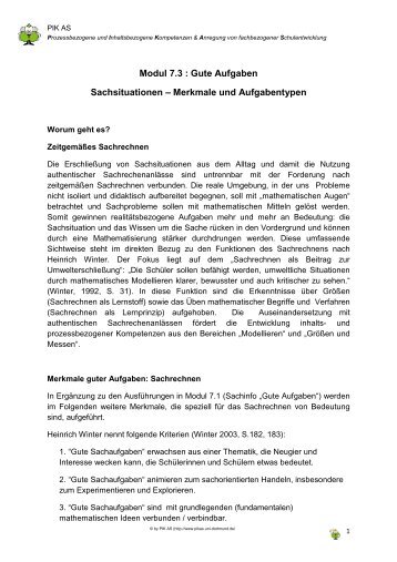 Modul 7.3 : Gute Aufgaben Sachsituationen – Merkmale ... - PIK AS