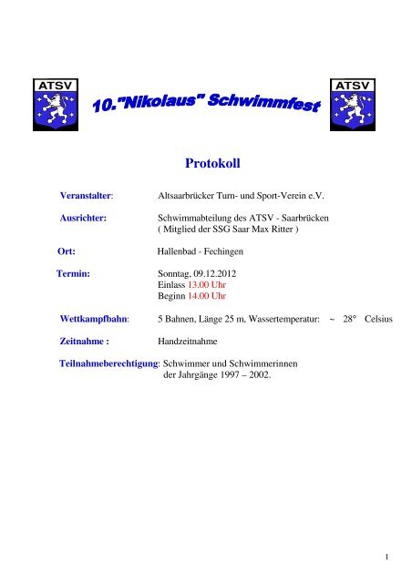 Protokoll Meldeergebnis - ATSV-Schwimmen.de