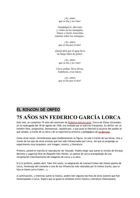 75 aÃ±os sin GarcÃ­a Lorca, el Poeta fusilado...VIVE EL POETA Agosto ...