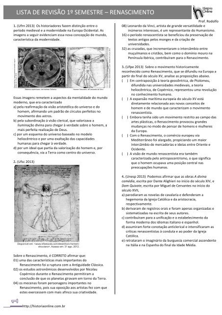 LISTA DE REVISÃO 1Âº SEMESTRE â RENASCIMENTO