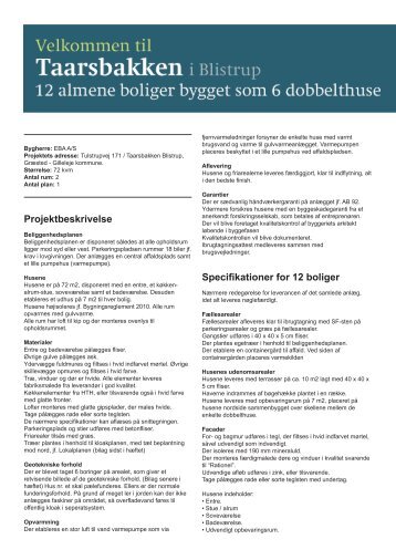 Projektbeskrivelse Specifikationer for 12 boliger - Taarsbakken.dk