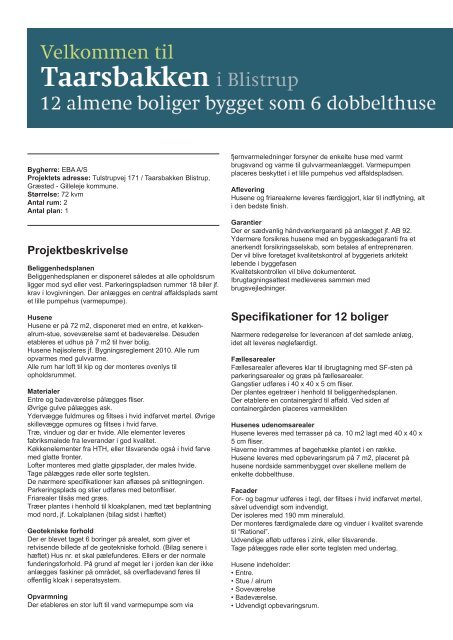 Projektbeskrivelse Specifikationer for 12 boliger - Taarsbakken.dk