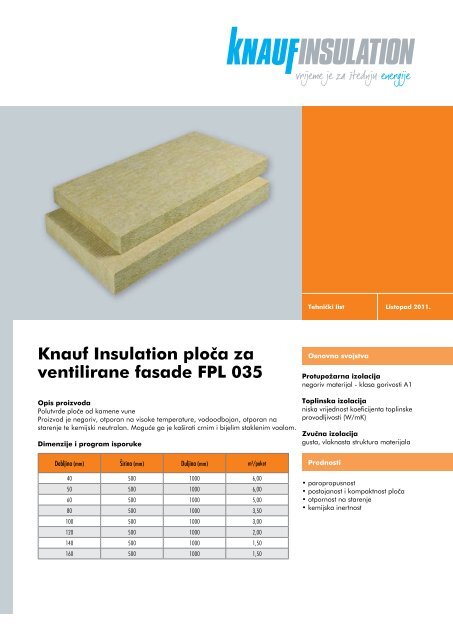 Knauf Insulation ploÃa za ventilirane fasade FPL 035 - Gradimo