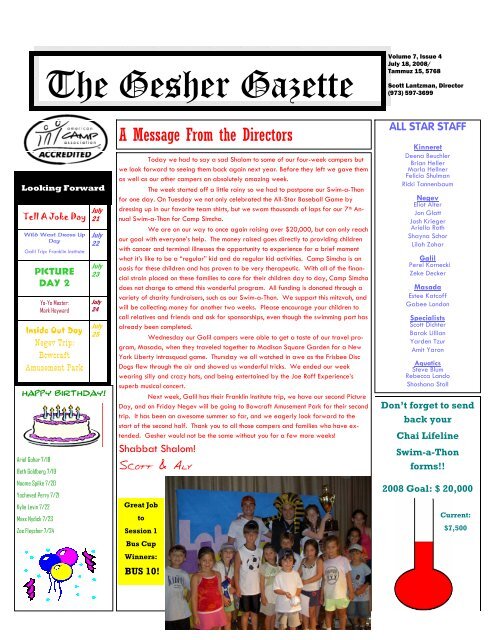 Issue 4 - July 18, 2008 - Gesher Summer Camp