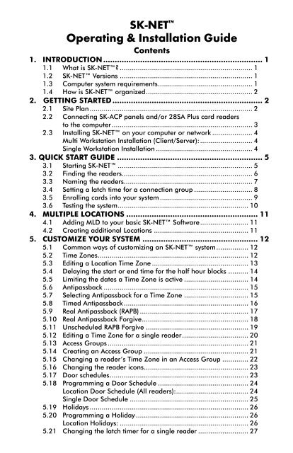 SK-NET™ Operating & Installation Guide - Secura Key