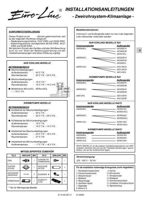 INSTALLATIONSANLEITUNGEN - Kälte Bast GmbH