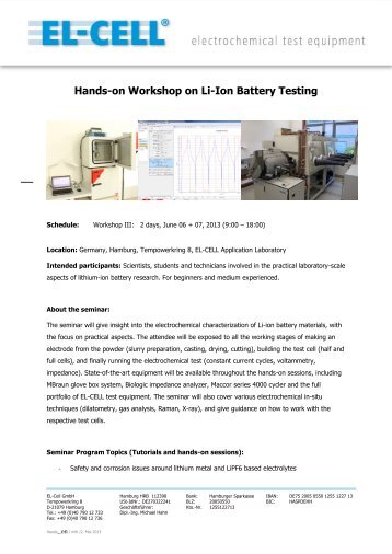 Hands-on Workshop on Li-Ion Battery Testing - EL-CELL