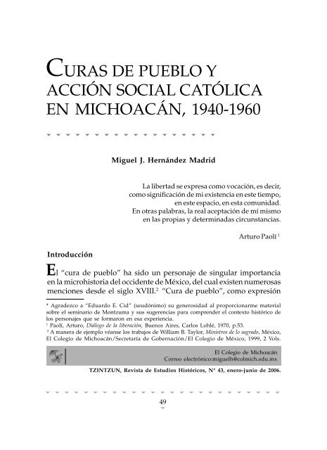 Curas de pueblo y acciÃ³n social catÃ³lica en MichoacÃ¡n ... - Tzintzun