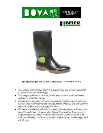 Specification For Art 22-001 â€œGum Bootâ€ (Mens - Safety Footwear