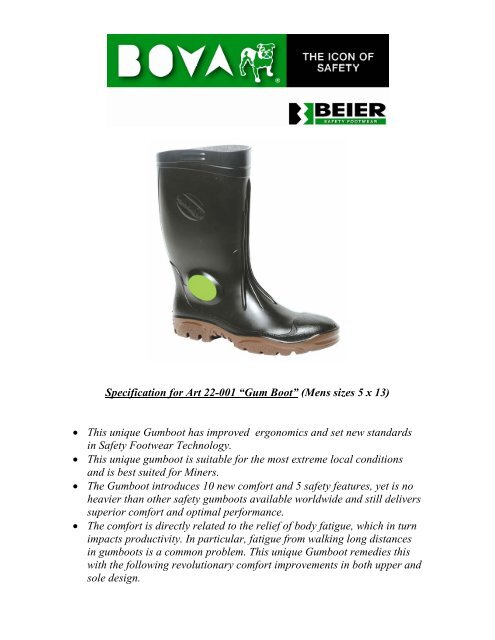 Specification For Art 22-001 â€œGum Bootâ€ (Mens - Safety Footwear