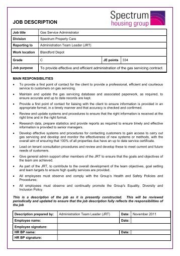 Job Description and Person Specification - Spectrum Housing Group