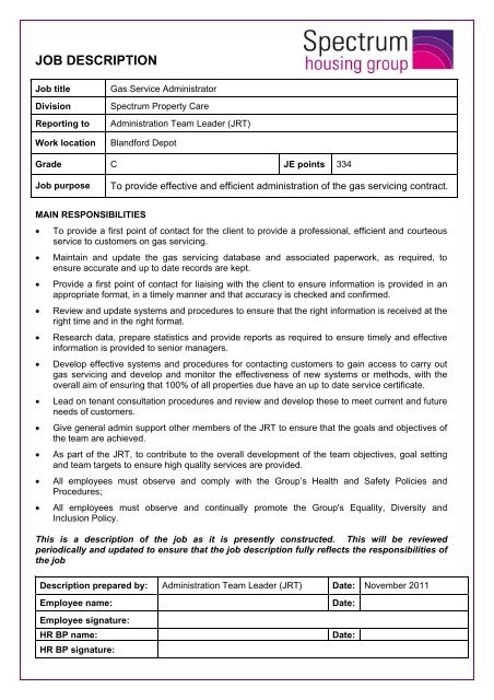 Job Description and Person Specification - Spectrum Housing Group