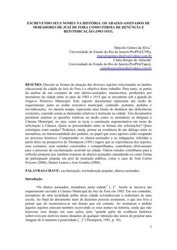 os abaixo-assinados de moradores de Juiz de Fora como forma