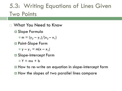5 3 Writing Equations Of Lines Given Two Points Bssd Net