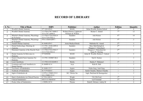 RECORD OF LIBERARY