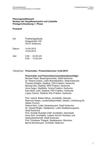 Protokoll der Preisgerichtssitzung Phase 1 - Wettbewerbe.karlsruhe.de