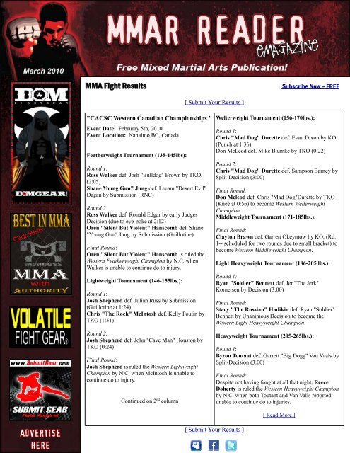TABLE OF CONTENTS MMAR READER Contributors March 2010