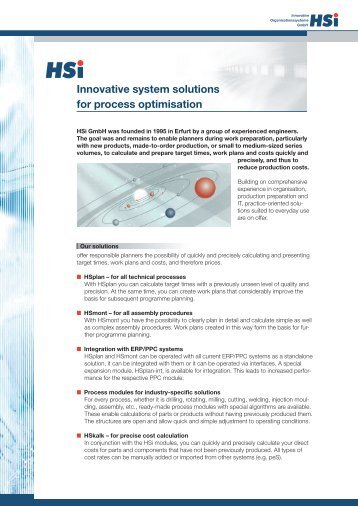 Innovative system solutions for process optimisation - HSi GmbH