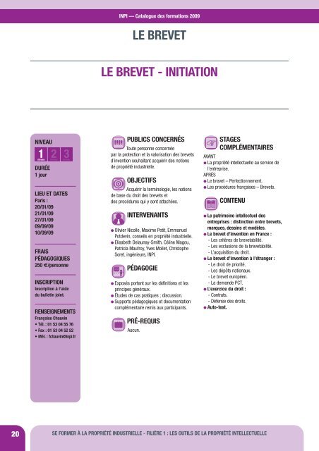 Catalogue des formations 2009 - Inpi