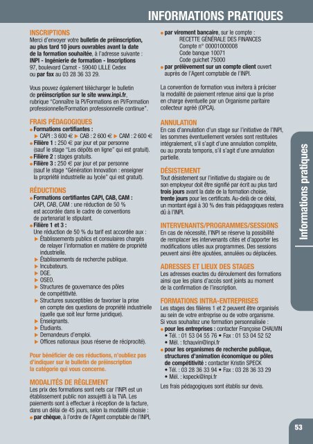 Catalogue des formations 2009 - Inpi