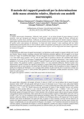 metodo per il calcolo delle masse atomiche e verifica sperimentale ...