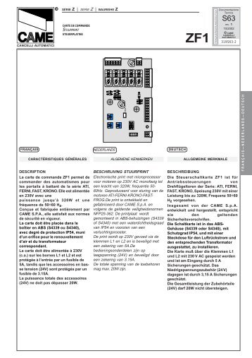 DESCRIPTION La carte de commande ZF1 permet de ... - Wartecker