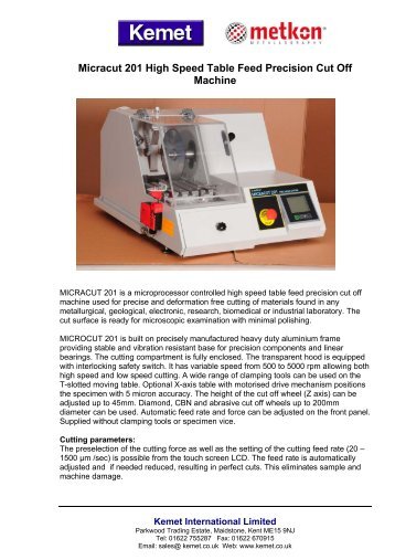 Micracut 201 Precision Cutter - Kemet International