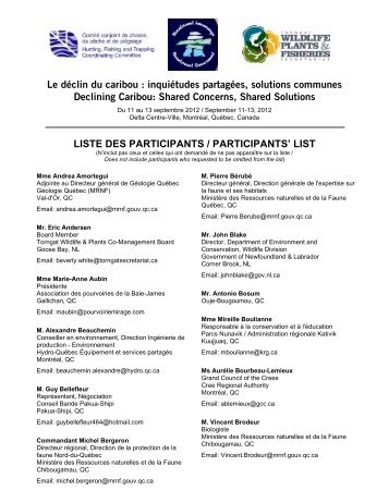 Liste des participants - ComitÃ© conjoint de chasse, de pÃªche et de ...