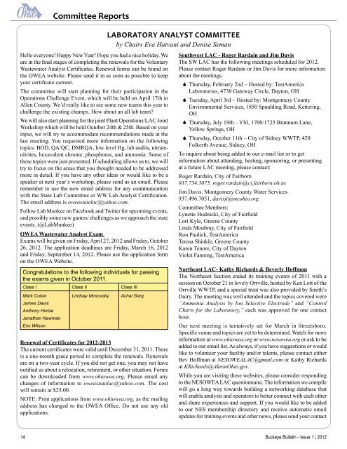 Ohio Water Environment Association | Volume 85:1 | Issue 1 2012 ...