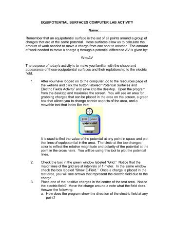 EQUIPOTENTIAL SURFACES COMPUTER LAB ACTIVITY ... - PhET