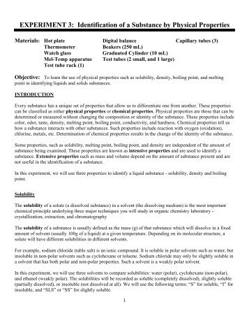 EXPERIMENT 3: Identification of a Substance by Physical Properties