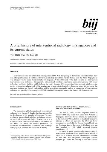 A brief history of interventional radiology in Singapore and its current ...