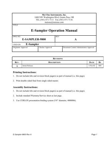 E-Sampler Operation Manual - Met One Instruments