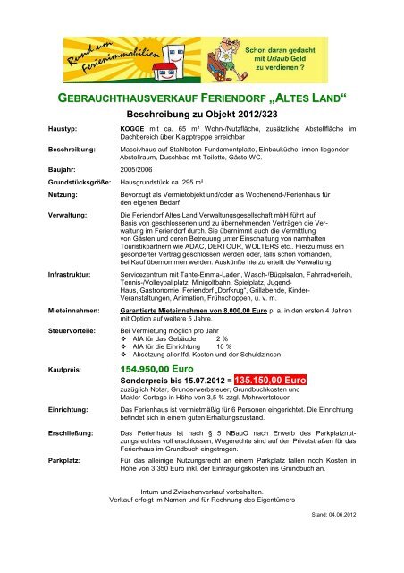 GEBRAUCHTHAUSVERKAUF FERIENDORF „ALTES LAND ...