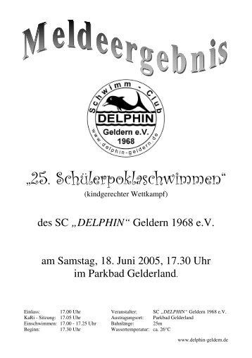 â25. SchÃ¼lerpoklaschwimmenâ - SC Delphin Geldern