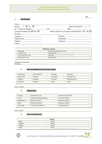 Ficha de Inscrição para Voluntários Banco Local de Voluntariado de ...